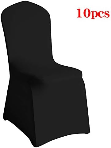 Desirable Life Pack of 10 Universal Spandex Stretch Banquet Wedding Party Dining Chair Covers (Black/Flat Front, 10)