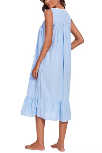 Image of AVIIER 100% Cotton Nightgowns for Women Sleeveless Sleep Dress Ladies Gowns Sleepwear with Pockets