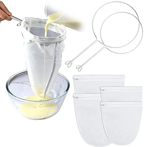 4Pcs Fine Mesh Strainer Bag, Reusable Food Filter Bag with Handle for Filter Honey, Coffee, Milk, Juice, Fruit Wine (Medium + Small)