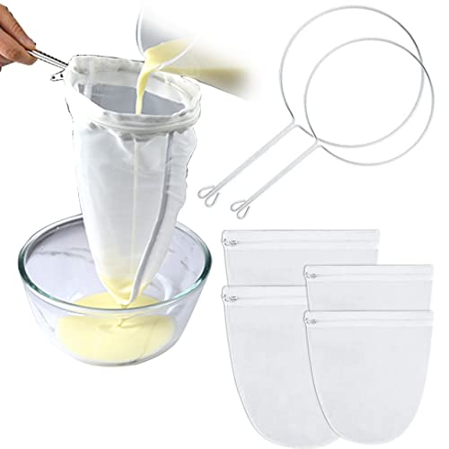 4Pcs Fine Mesh Strainer Bag, Reusable Food Filter Bag with Handle for Filter Honey, Coffee, Milk, Juice, Fruit Wine (Medium + Small)