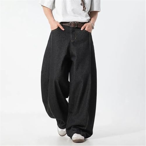 Men's Denim Pants Vintage Washing Wide Leg Loose Elastic Jeans Black 3XL2