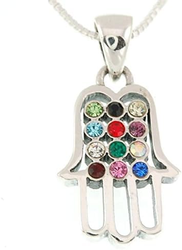 Pendentif Hamsa argent avec gemmes Hushen collier chaîne 925 #60