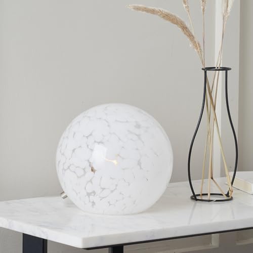 Pacific Lifestyle Speckled White Glass Spherical Table Lamp | Minimalist Glass Orb Lamp for Bedside Tables | Living Room Cosy Glass Table Lamp