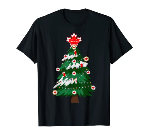 Edmonton Skyline Canadá Bandera Canadiense Árbol de Navidad Amor Camiseta