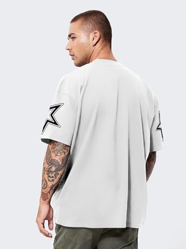 Image of Jump Cuts Mens Printed 3 /4th Sleeve Cotton Blend Oversized Fit T-Shirt for Men - Casual Cotton Tee