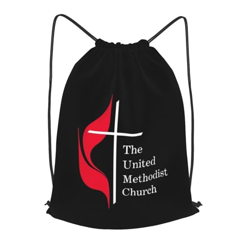 United Methodist Church Drawstring Backpack Bag Sport Gym Sackpack for Men Women (Black)