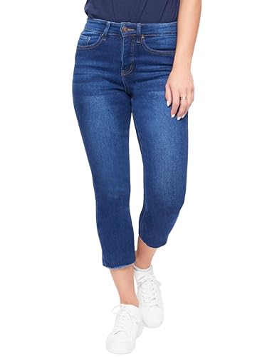 Royalty For Me Womens Women's Vintage High Rise Slim Straight Raw Hem Cropped Flood Jeans