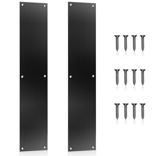 Haiabei 2Pcs Push Door Plate 12x3 Stainless Steel Door Push Plate Door Kick Plate Brushed Doorplate Door Proection Metal Plate with 12 Screws for Door Interior Exterior Accessories(Black)
