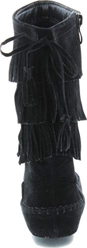 Link Candice-16K Girls Mid Calf 3 Layer Fringe Boots,Black,104