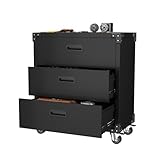 Aobabo 3 Drawer Metal Storage Cabinet with Wheels, Black Garage Storage Cabinet for Garage Home Office Business Storage,Assembly Required