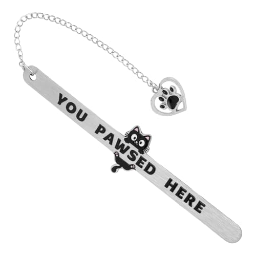 Cat Bookmark for Women Zinc Alloy Adorable Kitten Bookmark Gift with Heart Pendant Animal Book Marker for Cat Lovers (Thin Style)