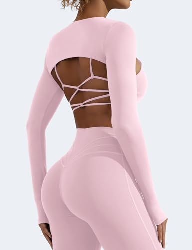 Image of YEOREO Women Crop Top Long Sleeve Bolero Open Front Workout Cropped Shirts Sports Shrug