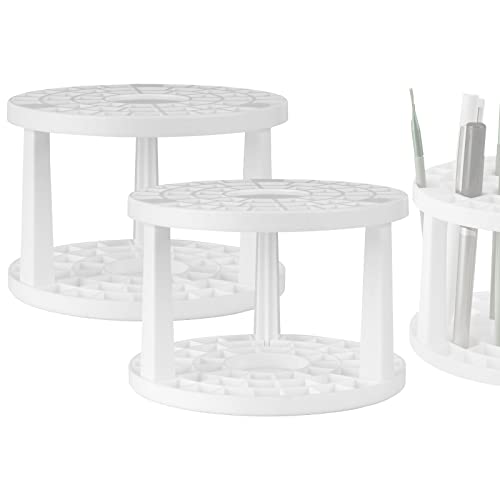 Image of JANKINGS Paint Brush Holder 2-Pack, Plastic Round Paintbrush Organizer Stand with Stickers, Desk Brush Drying & Storage Rack for Watercolor, Acrylic, Gouache, Pens & Art Supplies