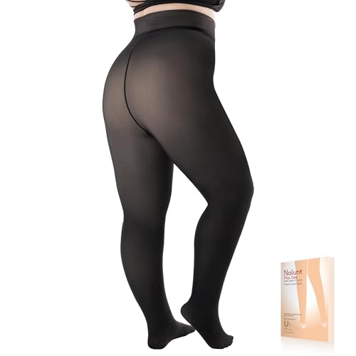 NOLUNT Plus Size Fleece Lined Tights Women Fake Translucent Winter Thermal Pantyhose Leggings High Waist Warm Thick Slimming Stockings(Black-XL-2XL-T)