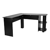 Zerone Eckschreibtisch, L-Form Computertisch Winkelschreibtisch Bürotisch Schreibtisch mit dem Regal aus Spanplatte (Schwarz)