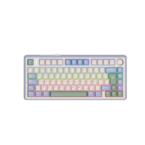 Image of EPOMAKER Aula F75 ISO-ES Wireless Mechanical Gaming Keyboard, 75% Spanish Layout with Knob, Creamy Gasket, Sound-Dampening, RGB, Hot-Swap, BT /2.4Ghz (Green)