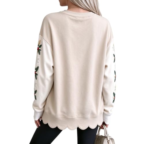 Holiday Sweatshirts for Women Graphic Scalloped Hem Fashion Pullover Tops | Winter Trends for Women 2026, Christmas, Snowman, Cotton, Cozy, Family, School, Weekend, Everyday, Travel, Casual, Work - image 4