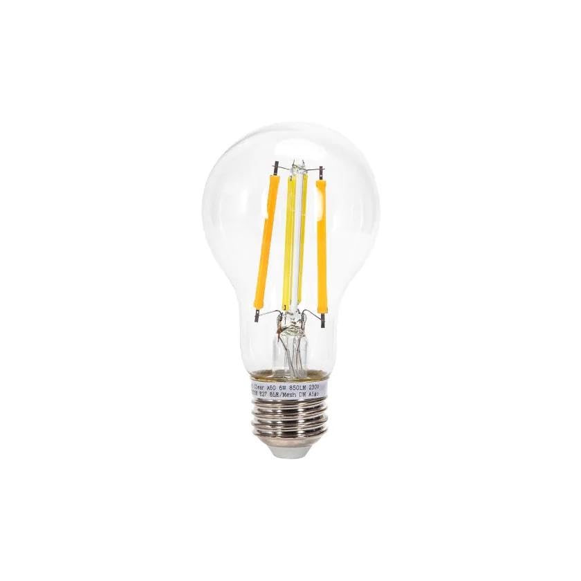 Bombilla de filamento 6W CCT Bluetooth Mesh Smart A60, ideal para iluminación inteligente y control remoto en hogar u oficina.