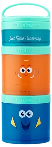 Image of Whiskware Disney Pixar Stackable Snack Containers for Kids, 3 Stackable Snack Cups for School and Travel, Finding Nemo with Nemo and Dory