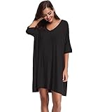 Irdcomps Schlafshirt Damen Kurzarm Baumwolle Nachthemd Kurz Negligee Nachtwäsche Sommer Sleepwear Rundhals Große Größen Schwarz L