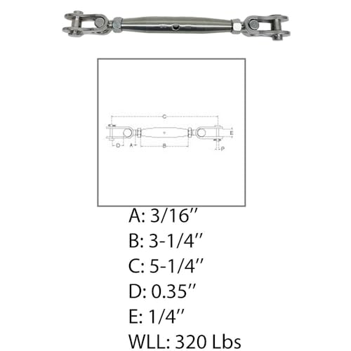 Tensor para cable tipo Toggle de 3/16" en acero inoxidable T316 con carga máxima de 320 lbs miniatura 3