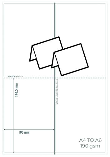 OfficeGear Große (A6 Größe) Zeltkarten Tischkarten Tischkarten - 50 Stück 190g/m² Perforiert Bedruckbar Namenskarten für Hotels Restaurants Konferenzveranstaltungen - 105mm x 148,5mm wenn gefaltet Cover