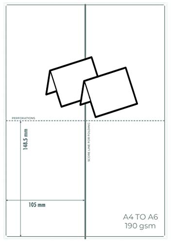 OfficeGear Große (A6 Größe) Zeltkarten Tischkarten Tischkarten - 50 Stück 190g/m² Perforiert Bedruckbar Namenskarten für Hotels Restaurants Konferenzveranstaltungen - 105mm x 148,5mm wenn gefaltet