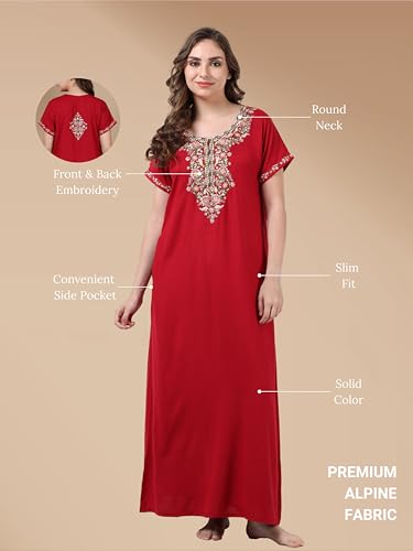 Image of 9shines Label Stylish Alpine Nighty Maxi for Women | Full Length Trendy Nightgown | Premium Nightdress | Nightwear | Heavy Embroidery Nighty with Pockets(2891)