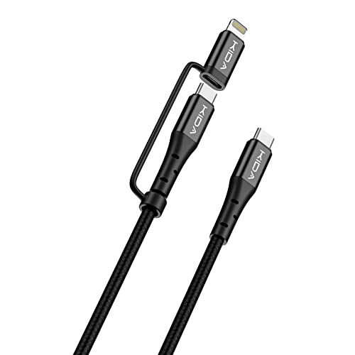 Image of KIDA 2 in 1 Cable 60W PD USB C TO USB C Cable / 20W iOS Nylon Braided Fast Charging Cable Compatible with MacBook iPad Pro Air iPhone 14 13 12 11 Galaxy S22 S21-1.25M (Black)