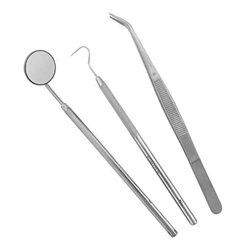 Mediwave Dental Pmt Set of 3 Pcs (Mirror With Handle, Tweezer, Probe Double Ended instruments Stainless Steel (German Fine Quality)-image-38