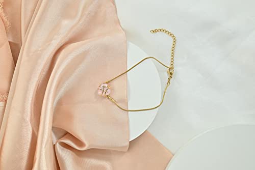 Image of Love Rose Pink Heart Charm Bracelet Women Girl Adjustable Bracelet 18K Gold Plated Cubic Zirconia Valentine's Mother's Day Birthday Jewelery Gift