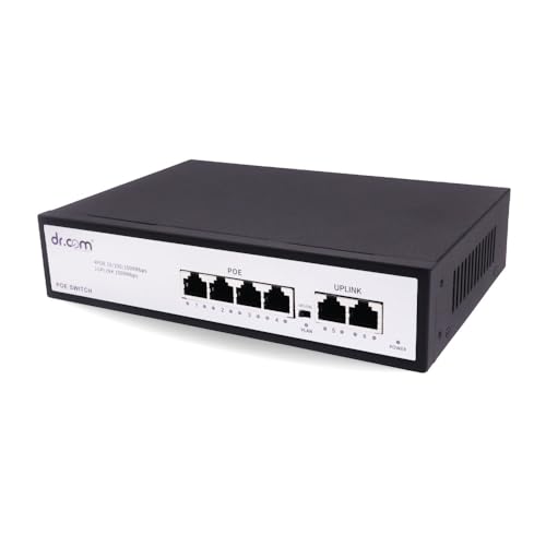 Image of dr.com 6 Port Gigabit PoE Switch with 4 PoE Ports and 2 Uplink Ports 10 /100 /1000 Mbps 65W Power IEEE 802.3af /at for CCTV IP Camera Network Switch Plug and Play Metal Body Black