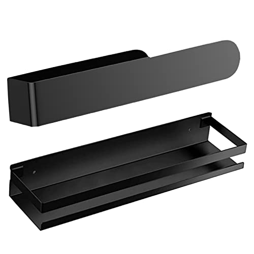 RIWNNI Estanteria Baño, Estantes Ducha Pared Sin Taladro Estante de Baño Incluir 2 Ganchos y Toallero Adhesivo,Estante de Baño Inoxidable Estantes Ducha Pared Sin Taladro Para Baño Y Cocina - Negro Cover