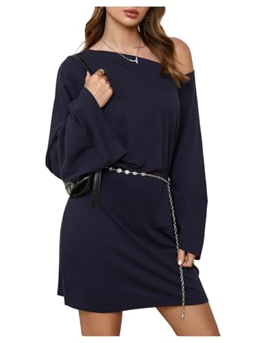 Image of SOLY HUX Women's Asymmetrical Mini Dress Off The Shoulder Long Sleeve Casual Bodycon Dresses