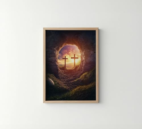 Christ Cross Wood Framed Wall Art Print Poster, Religious Christain God Painting Church Spiritual Christ Baptist Bible Home Decor 126 (Christ Cross, 11"W x 14"L, Wood Frame)