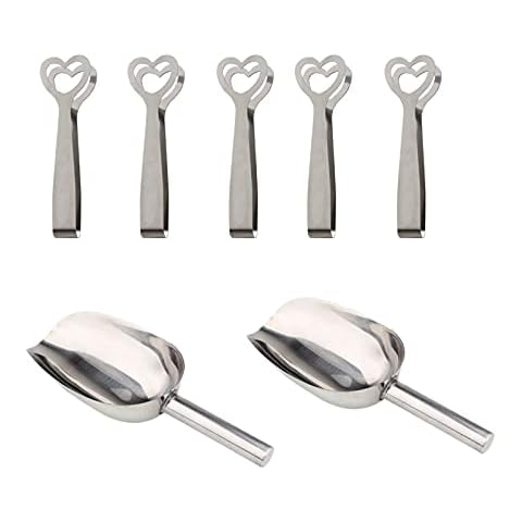 5 Stücke Zuckerzange und 2 Stücke Eisschaufel, Edelstahl Eiszange Set, Love Heart Zuckerzange, Servierzange für Süßigkeiten, Eiswürfel, Salate und Pasta für Hochzeiten, Partys, Bars Cover