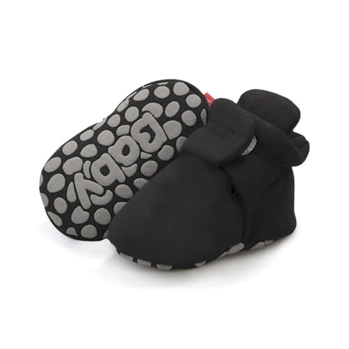 Baby Boys Girls Booties Non Skid Soft Sock Cotton Boots Infant Slippers Newborn First Walker Crib Shoes Black 13CM