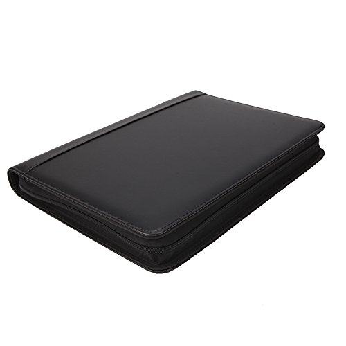 Freeprint Zippered Portfolio Binder 3 Ring with Writing Pad Legal Size Letter - PU Leather Professional Padfolio Folder for Interview Business, Black
