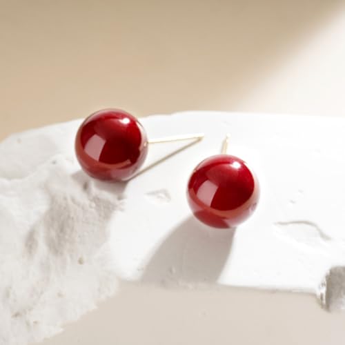 925 Sterling Silver Post Stud Earrings Red Ball Stud Earrings Set Jewelry for Women 8-12MM2