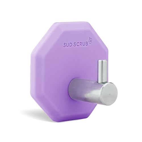 Sud Scrub® Antimicrobial Shower Hook, Self Adhesive Hooks for Shower Wall, Heavy Duty Removable Wall Hooks, Stick On Hooks for Hanging, Bathroom Towel Hook (Purple)