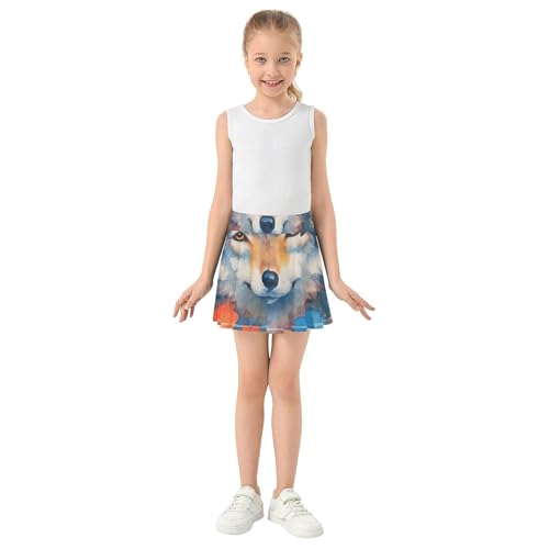 Athletic Shorts Girls Skorts Toddler Tennis Skirts Colored Flowy Skort Watercolor Wolf Flowers 3t3