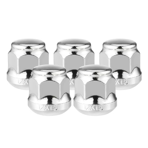 Image of 5 Pcs Wheel Lug Nuts Compatible for Honda Accord Civic, Durable Chorme Plated M12x1.5 Carbon Steel Silver Tone Tire Lugnuts