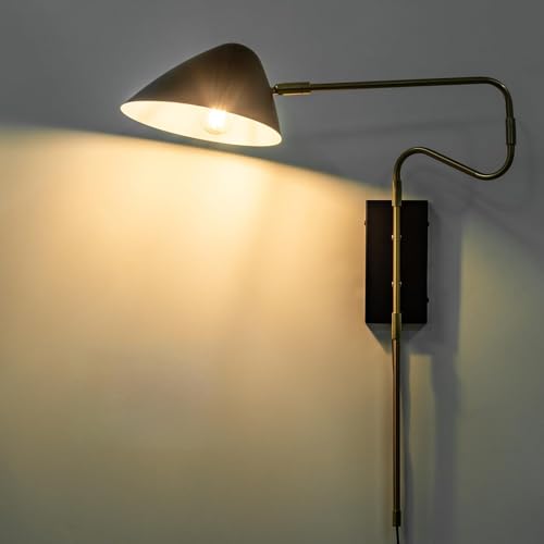Image of Modern Plug in Wall Sconces, Black Swing Arm Wall Lights with ON /Off Switch Cord for Bedroom Living Room