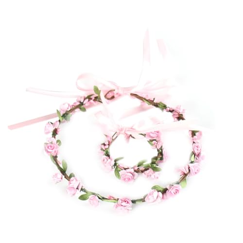 JHKNNK Tocado de Fiesta Rosa Flores Artificiales, Aro de Pelo y Pulsera de Flores, Guirnalda Ligera para Bodas y Eventos, Accesorio para Cabello y Muñeca, Decoración para Fiestas