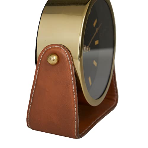 Deco 79 Stainless Steel Clock With Leather Stand, 7" X 4" X 7", Gold #TOP5