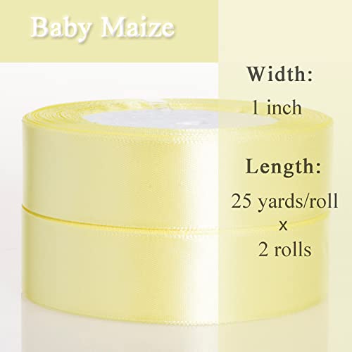 Atrbb 1 Inch Baby Maize Satin Ribbon, 50 Yards Solid Fabric Ribbon For Gift Wrapping, Bouquets, Wedding And Home Decor, 25 Yards/Roll X 2 Rolls #TOP1
