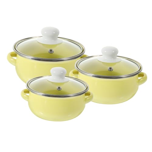 FUNNETOYU 3 piezas Cazuelas Esmaltadas para Cocina Ollas de Plano con Dos Asas Ergonómicas Resistentes al Calor para Sopa Leche Fideos y Guisos Domésticos