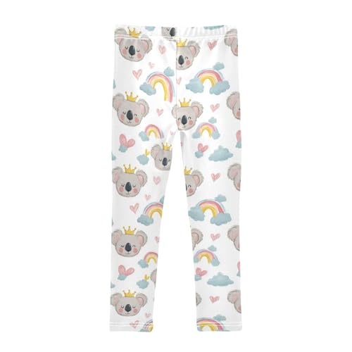 Girls Leggings Rainbow Crown Koala Kids Ankle Length Leggings Pants Athletic Yoga Pants Toddler Tights Trousers 4T2