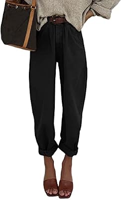 EVALESS Womens Baggy Jeans High Waisted Stretchy Boyfriend Barrel Denim Ankle Pants with Pockets Bla...