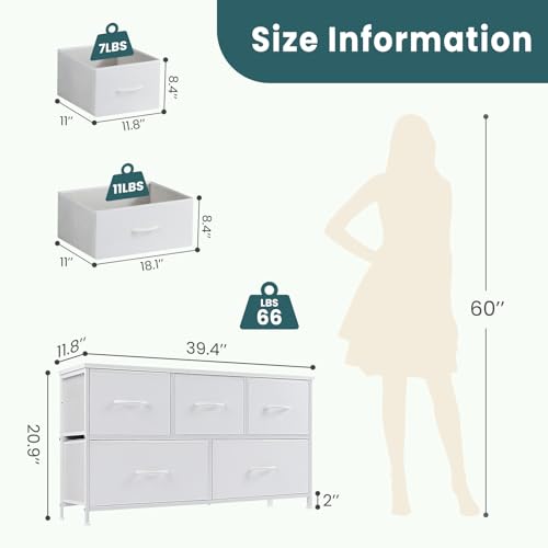 OLIXIS Classic White Dresser with 5 Drawers & Storage Chest Furniture